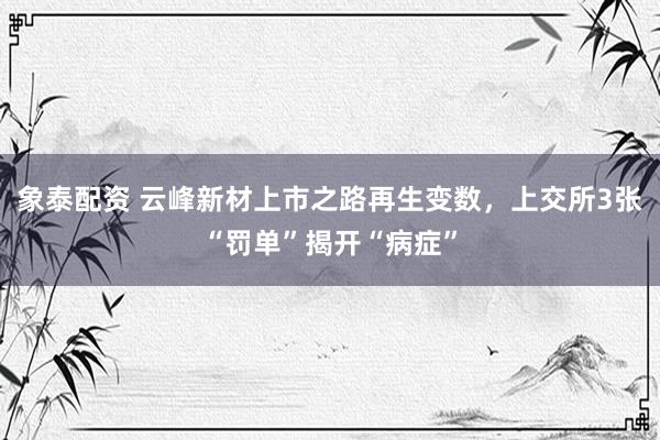 象泰配资 云峰新材上市之路再生变数，上交所3张“罚单”揭开“病症”