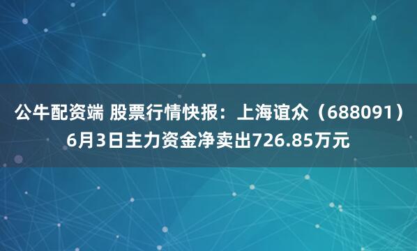 公牛配资端 股票行情快报：上海谊众（688091）6月3日主力资金净卖出726.85万元