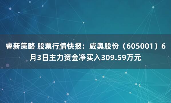 睿新策略 股票行情快报：威奥股份（605001）6月3日主力资金净买入309.59万元