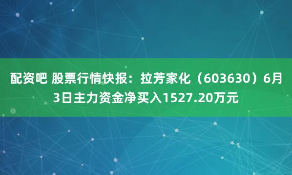 配资吧 股票行情快报：拉芳家化（603630）6月3日主力资金净买入1527.20万元