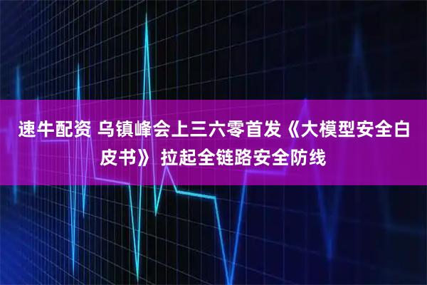 速牛配资 乌镇峰会上三六零首发《大模型安全白皮书》 拉起全链路安全防线